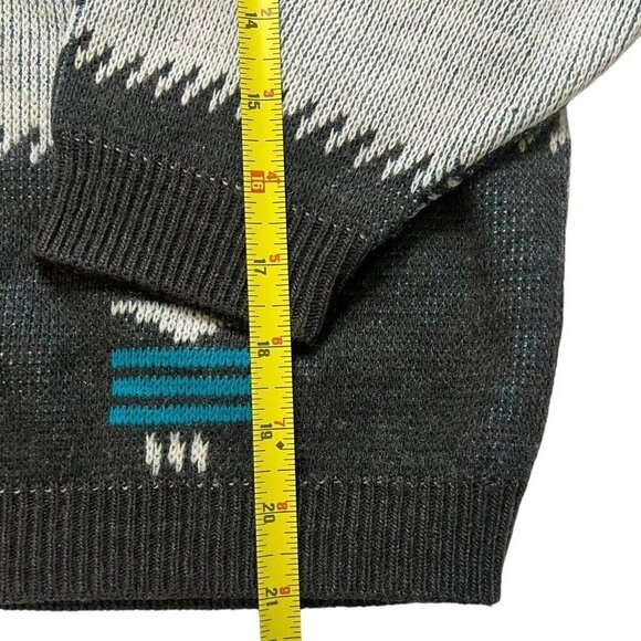 Vintage Justin Allen Size M Pull Over Bold Aztec Southwestern‎ Grey Teal Sweater - Picture 3 of 8